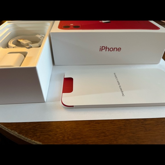 iPhone 12 Empty Box Red with Sims Tool, power adapter and lighting to usb cable - Picture 2 of 3